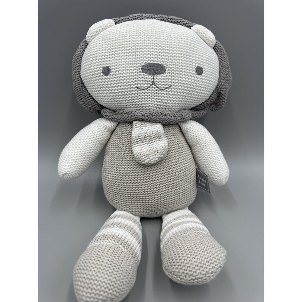 Living Textiles Austin the Lion Knit Plush Rattle 12” Stuffed Animal Gray White‎